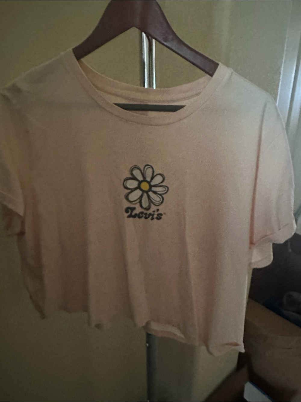 Levi's Soft Pink Cropped Tee with Daisy Graphic XL